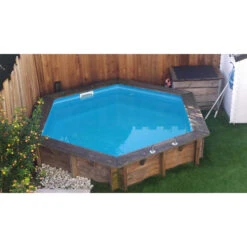 Piscine En Bois Hexagonale Ubbink Azura 4,10 X 1,20 M - Liner Bleu + Bâche à Bulles -Piscine Famille 410 2 ubbink azura