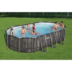 Piscine Tubulaire Ovale Bestway Power Steel™ Bois Rustique 6,10 X 3,66 X 1,22 M -Piscine Famille 5611r piscine ovale bestway power steeltm bois rustique 6 10 x 3 66 x 1 22 m ambiance