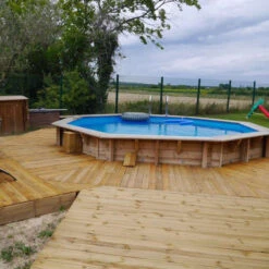 Piscine En Bois Octogonale Ubbink Océa 4,30 X 1,20 M - Liner Bleu -Piscine Famille 7504506 piscine bois octogonale ubbink ocea 580 bleu ambiance 2