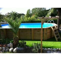 Piscine Famille -Piscine Famille 7504717 piscine bois octogonale ubbink azura 400 750 bleu ambiance 3