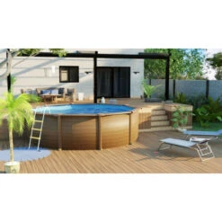 GRE Piscine Ronde Acier Gré Pacific Imitation Bois - 4,60 X 1,20 M -Piscine Famille kit460w piscine ronde acier gre pacific imitation bois 460 120 ambiance 2