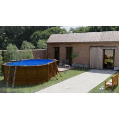 GRE Piscine Ovale Acier Gré Sicilia Imitation Bois - 5 X 3 X 1,20 M -Piscine Famille kitprov503w piscine ovale acier gre sicilia imitation bois 500 300 120 ambiance