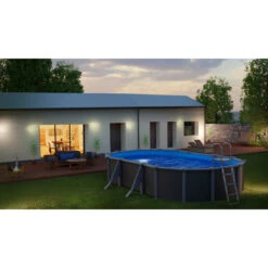 GRE Piscine Ovale Acier Gré Gris Anthracite - 6,10 X 3,75 X 1,30 M -Piscine Famille kitprov618gy piscine ovale acier gre gris anthracite 1 32m 610x375cm ambiance 2