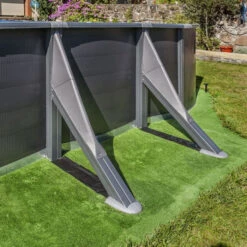 GRE Piscine Ovale Acier Gré Gris Anthracite - 7,30 X 3,75 X 1,20 M -Piscine Famille pied piscine ovale gre gris anthracite 1