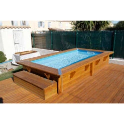 Piscine En Bois Rectangulaire Ubbink Sunwater 3,50 X 2,00 X 0,71 M - Liner Bleu -Piscine Famille piscine en bois ubbink sunwater 200x350 ambiance 2