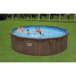 Piscine En Acier Bestway Hydrium Effet Bois Ø 4,90 X H 1,30 M -Piscine Famille piscine hors sol acier ronde 488 x 130 m hydrium 1
