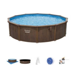 Piscine En Acier Bestway Hydrium Effet Bois Ø 5,50 X H 1,30 M -Piscine Famille piscine hors sol acier ronde 549 x 130 m hydrium