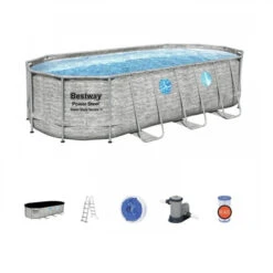 Piscine Tubulaire Ovale Bestway Power Steel Swim Vista 5,49 X 2,74 X 1,22 -Piscine Famille piscine hors sol ovale power steel swimvista effet pierre grise avec hublots 549 x 274 cm