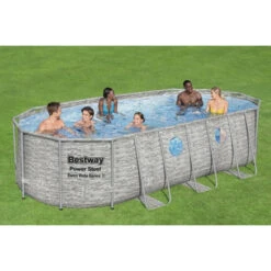 Piscine Tubulaire Ovale Bestway Power Steel Swim Vista 5,49 X 2,74 X 1,22 -Piscine Famille piscine hors sol ovale power steel swimvista effet pierre grise avec hublots 549 x 274 cm 2