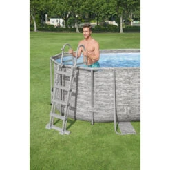 Piscine Tubulaire Ovale Bestway Power Steel Swim Vista 5,49 X 2,74 X 1,22 -Piscine Famille piscine hors sol ovale power steel swimvista effet pierre grise avec hublots 549 x 274 cm 5