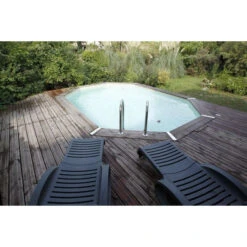 Piscine En Bois Octogonale Ubbink Azura 4,90 X 3,55 X 1,30 M - Liner Beige -Piscine Famille piscine ubbink azura 490 355 130 beige 2