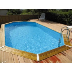Piscine En Bois Octogonale Ubbink Azura 4,90 X 3,55 X 1,30 M - Liner Bleu -Piscine Famille piscine ubbink azura 490 355 130 bleu 2