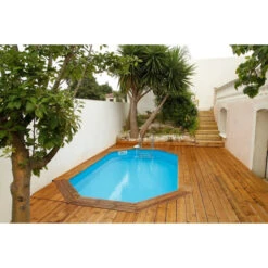 Piscine En Bois Octogonale Ubbink Azura 4,90 X 3,55 X 1,30 M - Liner Bleu -Piscine Famille piscine ubbink azura 490 355 130 bleu 3