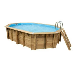 Piscine Famille 7 Piscine En Bois Octogonale Ubbink Azura 6,10 X 4 X 1,20 M - Liner Bleu